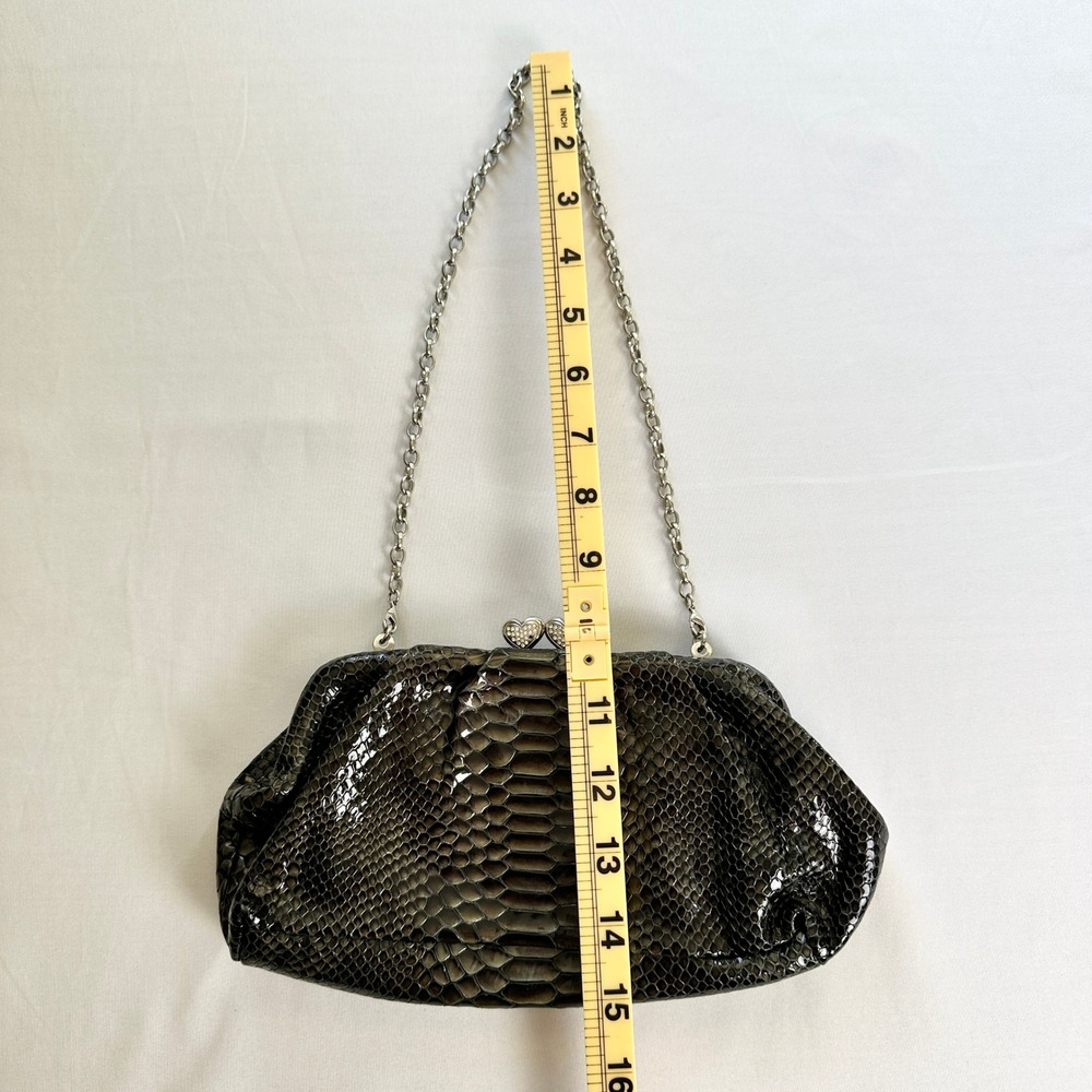 Brighton Clutch Purse Snakeskin Embossed Silver Chain Heart Clasp Evening Bag - Picture 3 of 10